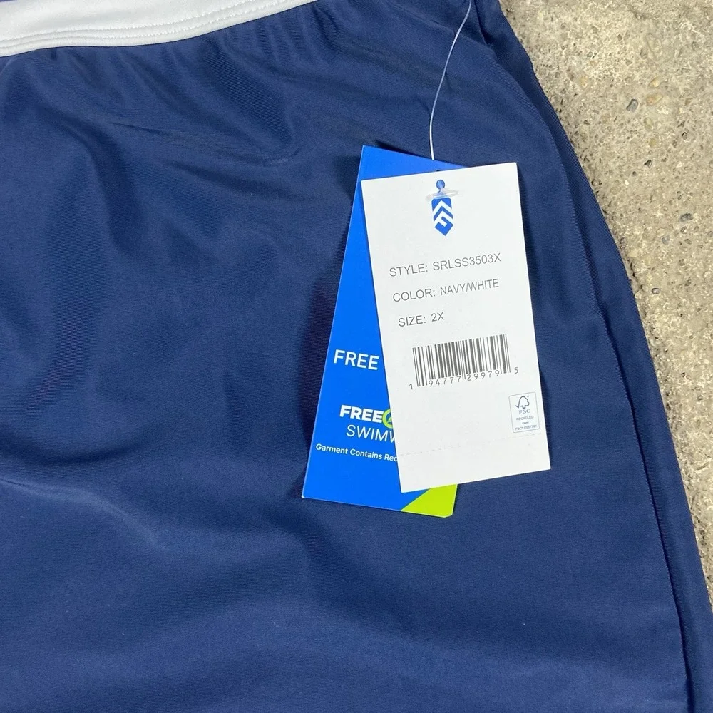 NWT Free Country Board Shorts Women's  Size 2X Navy/White Drawstring Swim Trunks